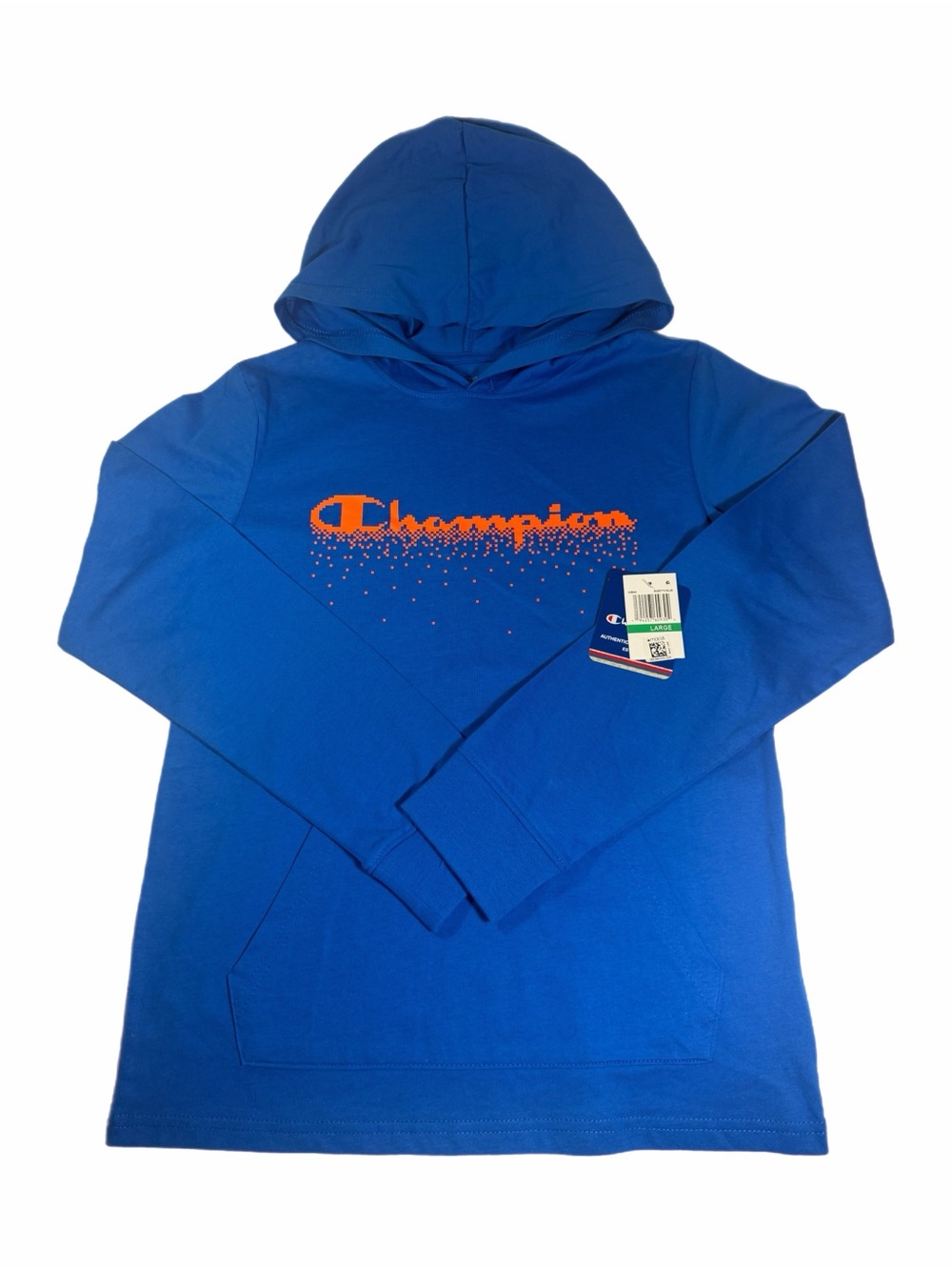NEW Champion Women’s Hooded Long Sleeve T-Shirt Blue Orange Logo Size L NWT